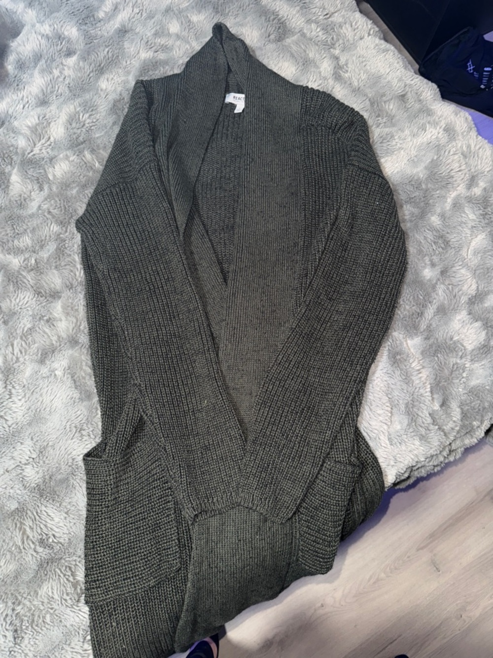 Women's Open-Front Long Cardigan Sweater - Dark Olive- - Picture 6 of 6